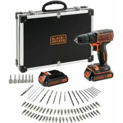 BLACK & DECKER Perceuse-Visseuse Sans Fil 18V Dans Malette Avec 2 Batteries 1,5 Ah Et Chargeur + 80 Accessoires BLACK+DECKER BDCDC18BAFC-QW