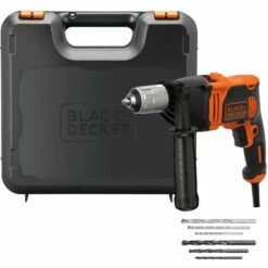 BLACK & DECKER BEH850K-QS Perceuse à Percussion Filaire - 850W - 54 400 Cps/min - 6 Accessoires - Livrée En Coffret