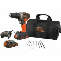 BLACK & DECKER Perceuse à Percussion Sans Fil 18V BLACK+DECKER BCD003BA10S-QW 21000cps/min Avec 2 Batteries 1,5Ah, 10 Accessoires Et 1 Chargeur 400mA